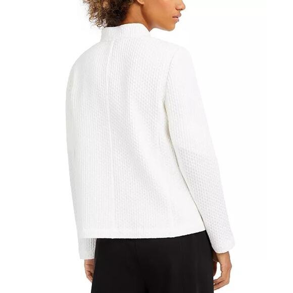 New Eileen Fisher White Textured Stand Collar Full Zip Jacket XL - Picture 2 of 8